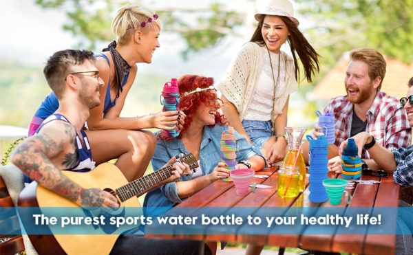 Collapsible Water Bottles 500 ml 2 pack with silicone collapsible cup 200 ml 2 pack,Travel Water Bottle Portable Hiking Water Bottle Reusable BPA Free Silicone Water Bottles.(Colorful) - Image 6