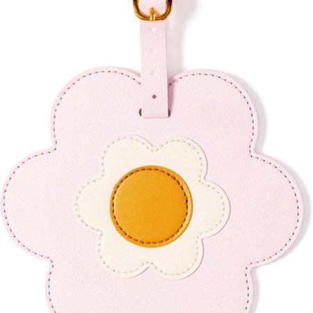 Eccolo Jumbo Flower Luggage Tag – Cute Floral Bag Identifier with Durable Strap and Secure Info Card Pocket – Pink, White & Gold