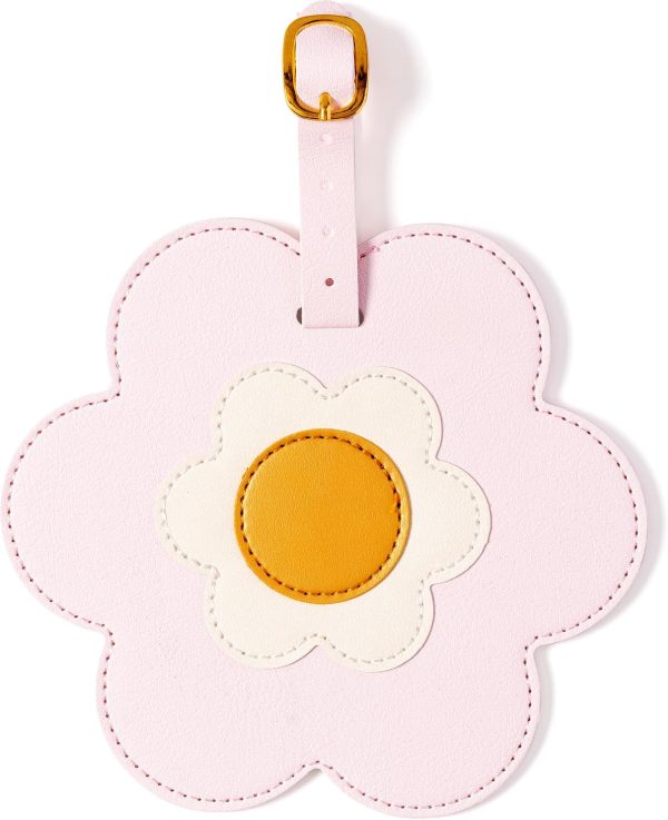 Eccolo Jumbo Flower Luggage Tag – Cute Floral Bag Identifier with Durable Strap and Secure Info Card Pocket – Pink, White & Gold