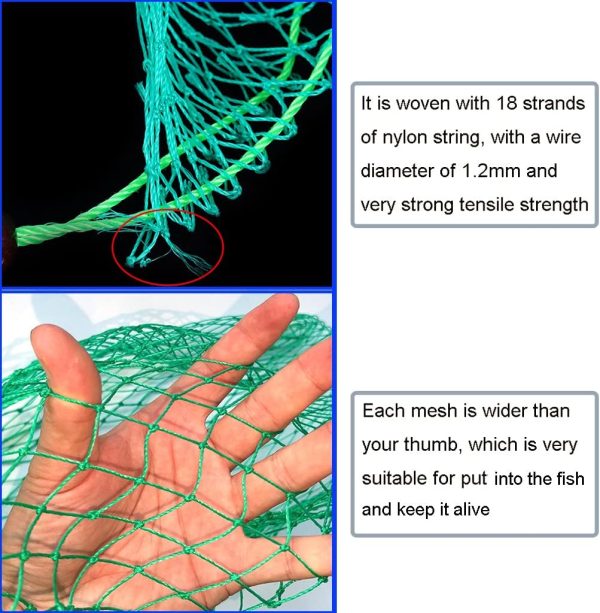 Fishing Net Bag Foldable Fishing Keep Net Diving Bag 4/5 Inch Mesh 35 Inch Length Fishing Net - Image 4