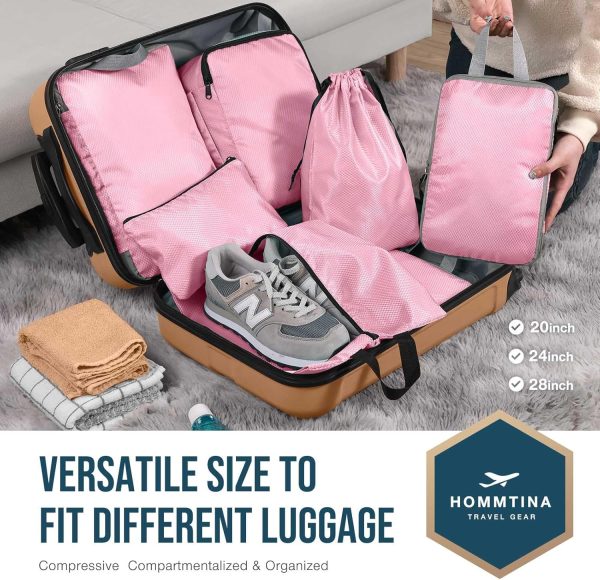 Hommtina Compression Packing Cubes for Suitcases, 7 Set Travel Organizer Cubes for Women (Light powder) - Image 2