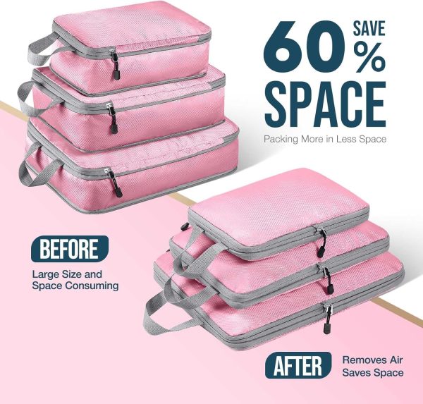 Hommtina Compression Packing Cubes for Suitcases, 7 Set Travel Organizer Cubes for Women (Light powder) - Image 3