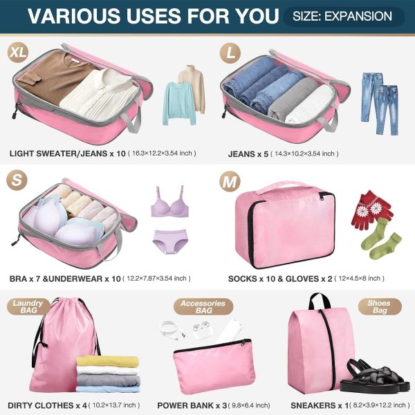 Hommtina Compression Packing Cubes for Suitcases, 7 Set Travel Organizer Cubes for Women (Light powder) - Image 4