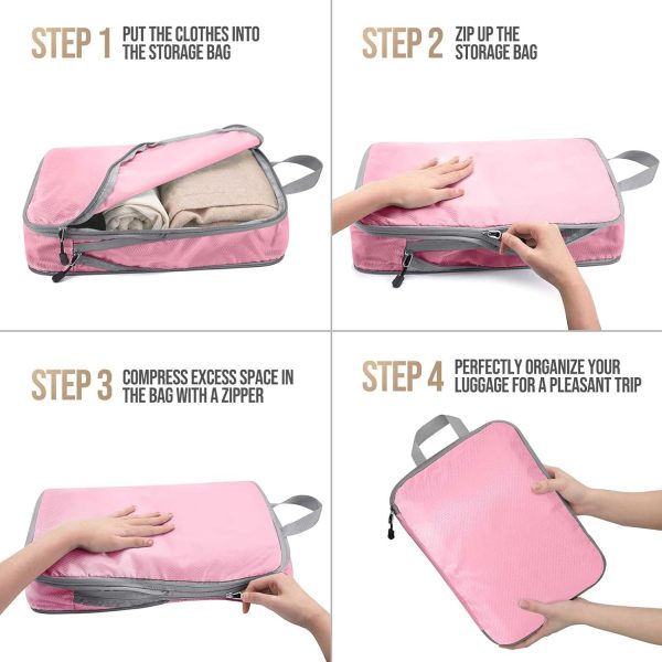 Hommtina Compression Packing Cubes for Suitcases, 7 Set Travel Organizer Cubes for Women (Light powder) - Image 5