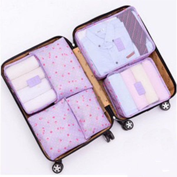 Laebevon 6 Set Packing Cubes, Multi-functional Clothing Sorting Packages, Travel Carry On Luggage Organizers Storage Bags, Travel Packing Pouches, Purple Cherry