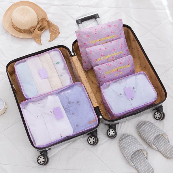 Laebevon 6 Set Packing Cubes, Multi-functional Clothing Sorting Packages, Travel Carry On Luggage Organizers Storage Bags, Travel Packing Pouches, Purple Cherry - Image 2