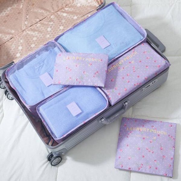 Laebevon 6 Set Packing Cubes, Multi-functional Clothing Sorting Packages, Travel Carry On Luggage Organizers Storage Bags, Travel Packing Pouches, Purple Cherry - Image 6