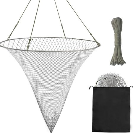 Portable Bridge and Pier Fishing Net, 32" Heavy-Duty Fishing Cast Nylon Mesh Drop Net with Rope for Pier Fishing