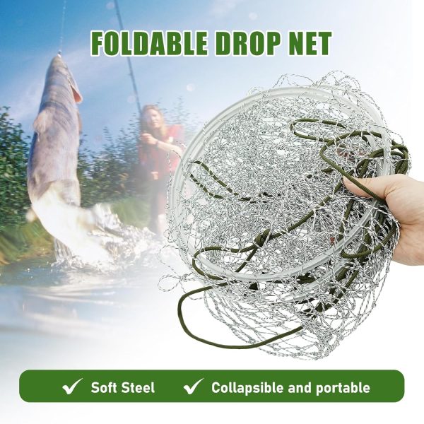 Portable Bridge and Pier Fishing Net, 32" Heavy-Duty Fishing Cast Nylon Mesh Drop Net with Rope for Pier Fishing - Image 3