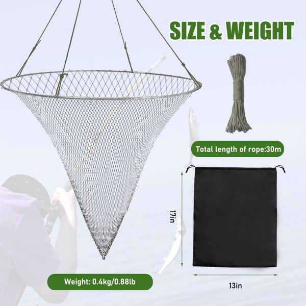 Portable Bridge and Pier Fishing Net, 32" Heavy-Duty Fishing Cast Nylon Mesh Drop Net with Rope for Pier Fishing - Image 5