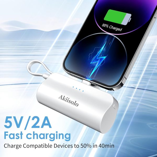 Portable Charger Power Bank For iPhone With Dual Infterface, Real 5000mAh , Mini Phone Charger Battery Pack Fast Charging Compatible with iPhone 15/14/14 Pro Max/14 Plus/13/12/11/X/8/7/6, More (white) - Image 2