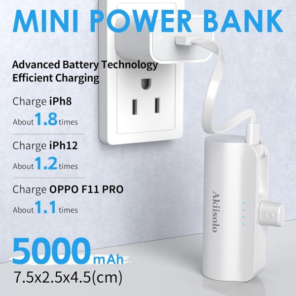Portable Charger Power Bank For iPhone With Dual Infterface, Real 5000mAh , Mini Phone Charger Battery Pack Fast Charging Compatible with iPhone 15/14/14 Pro Max/14 Plus/13/12/11/X/8/7/6, More (white) - Image 3