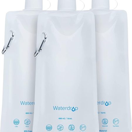 Waterdrop Water Pouch for Drinking, Hiking Water Bag, Pouch Water Bottle, Compatible with Filter Straw, Reuseable, Foldable, BPA-Free, 16 oz, Pack of 3